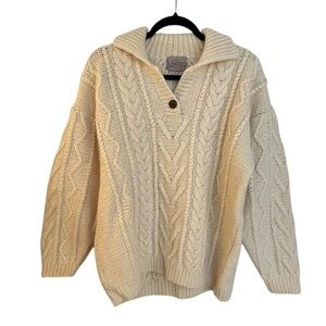 NUEVO AMERICANA Men’s Vintage Wool Fisherman’s Cable Knit Sweater Cream XL